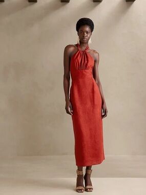 Banana Republic Rust Lisa Linen Halter Dress, size 0
